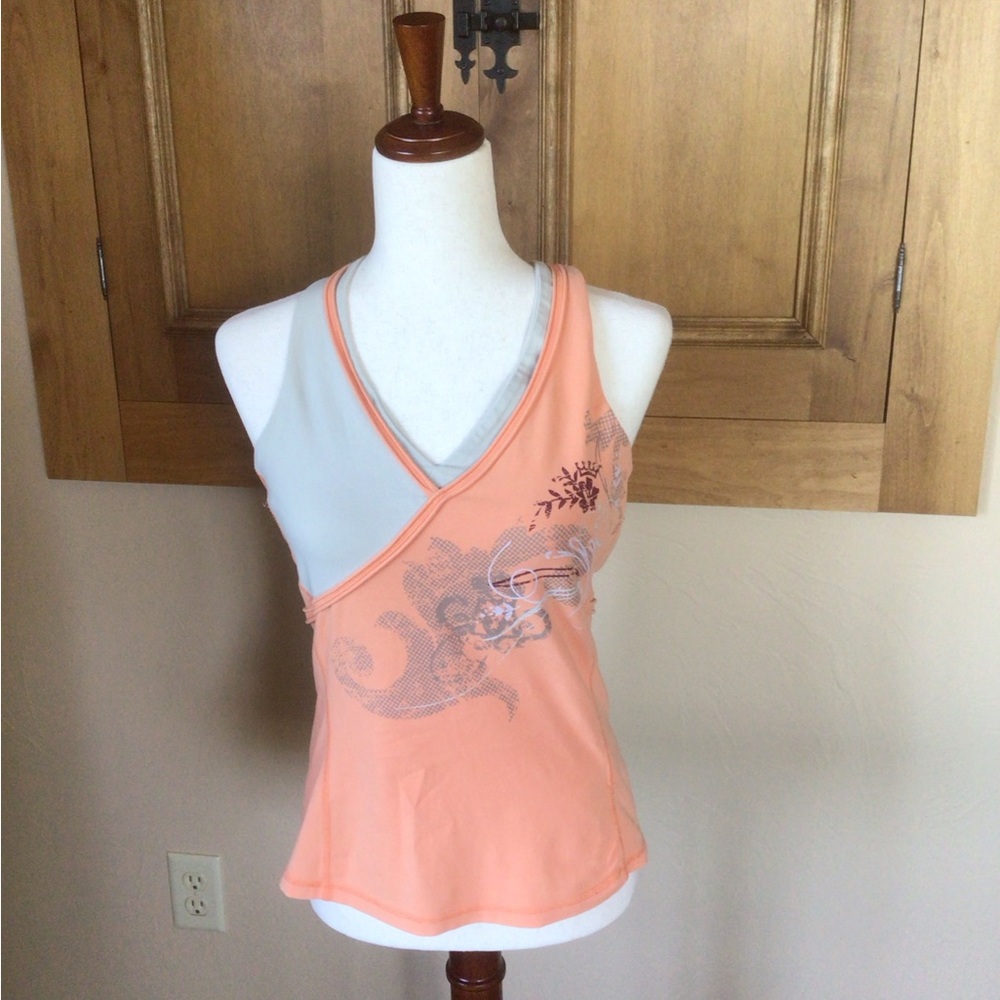Mountain Hardwear Peach and Light Gray Cross-Front Tank Top